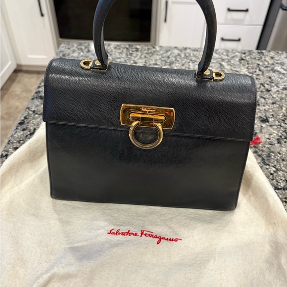 Salvatore Ferragamo Handbags - Salvatore Ferragamo Leather Top-Handle Satchel with Gold Hardware
